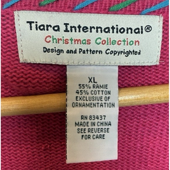 Tiara International Knit Christmas Sweater Cardigan Size XL Pink Trees Embroider - Picture 8 of 13